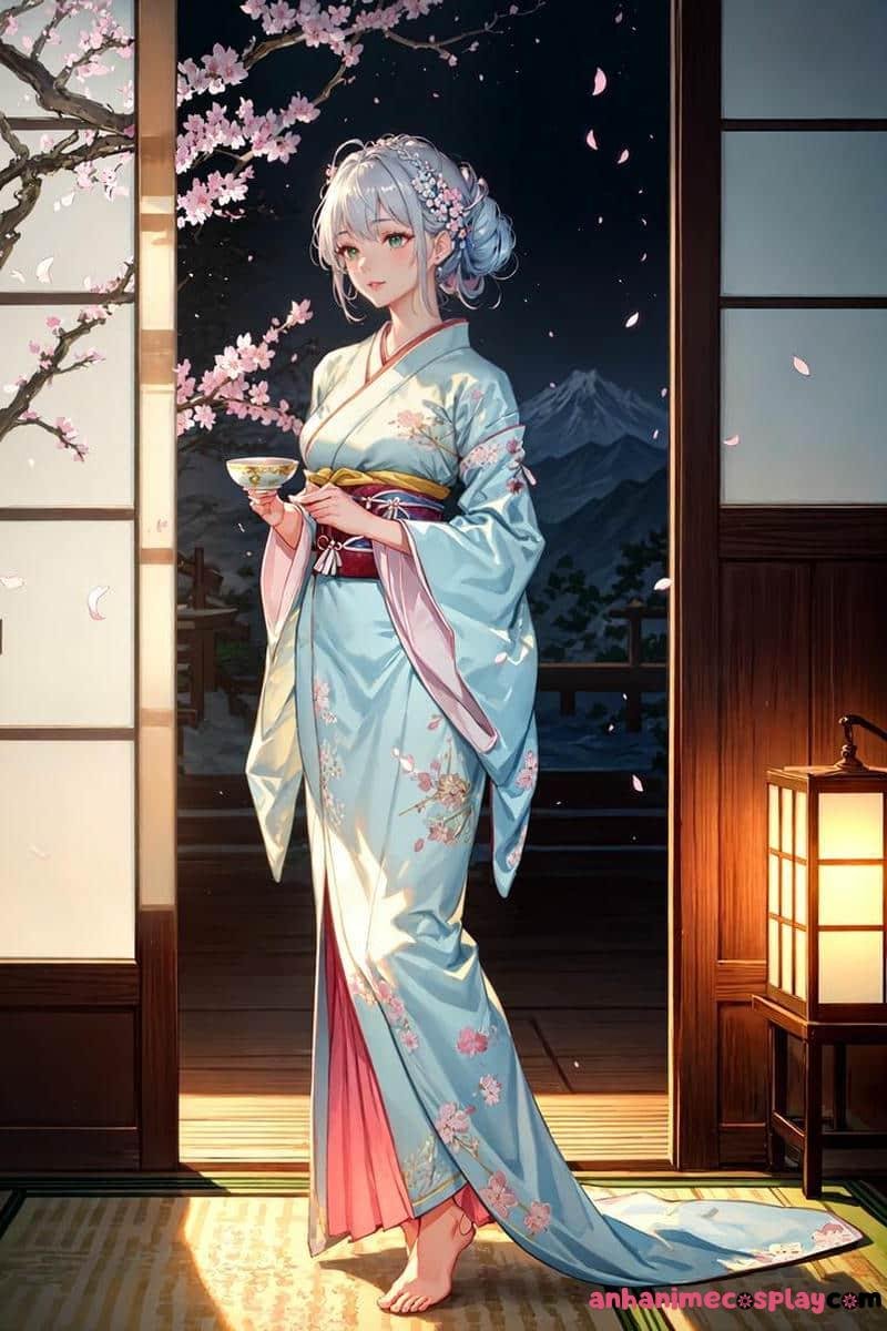 anime nữ mặc kimono dễ thương